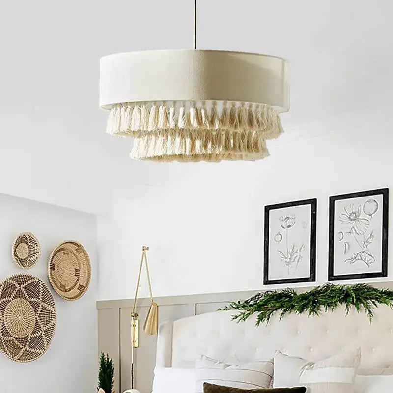 Japanese Wabi Sabi Fabric Beige Chandelier