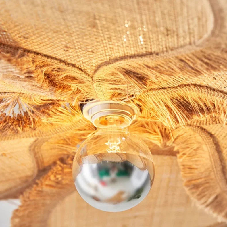 Japanese Wabi Sabi Flat Rattan Flower Pendant Light