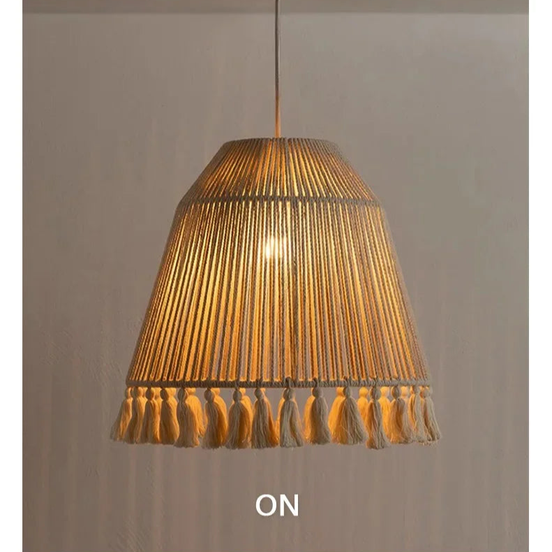 Japanese Wabi Sabi White Rattan Hemp Ceiling Light