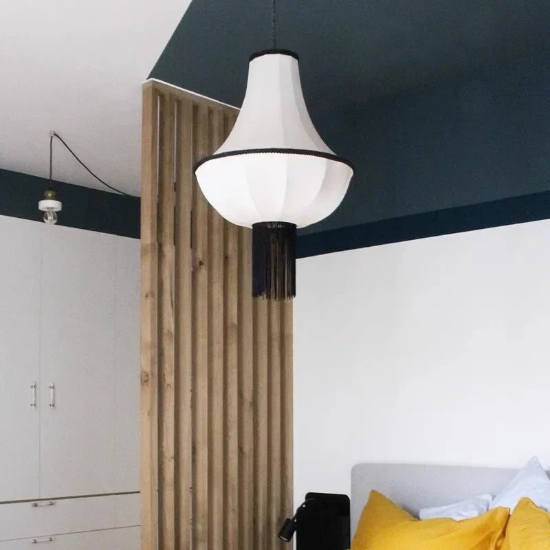 Japanese Retro Wabi Sabi White Cloth Ceiling Light