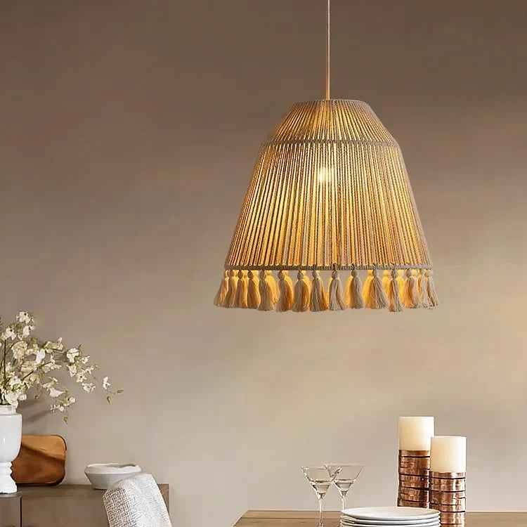 Japanese Wabi Sabi White Rattan Hemp Ceiling Light