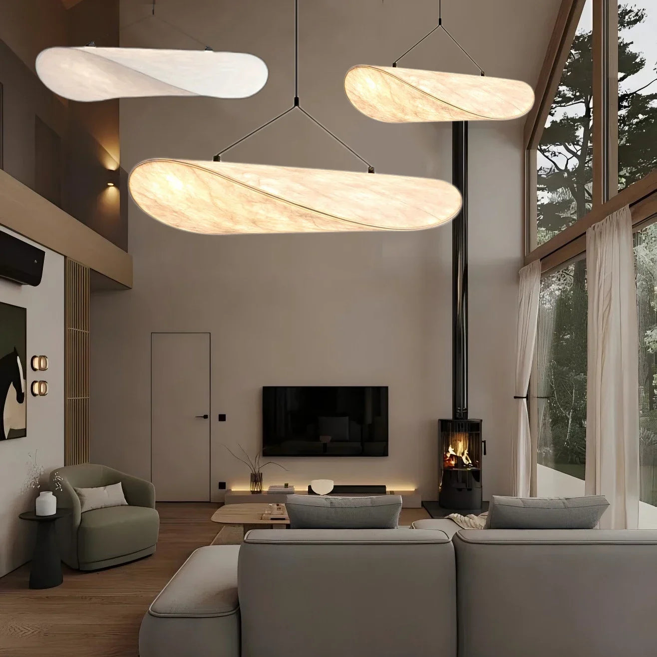 Japanese Silk Chip Chandelier