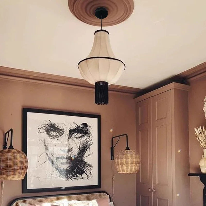 Japanese Retro Wabi Sabi White Cloth Ceiling Light