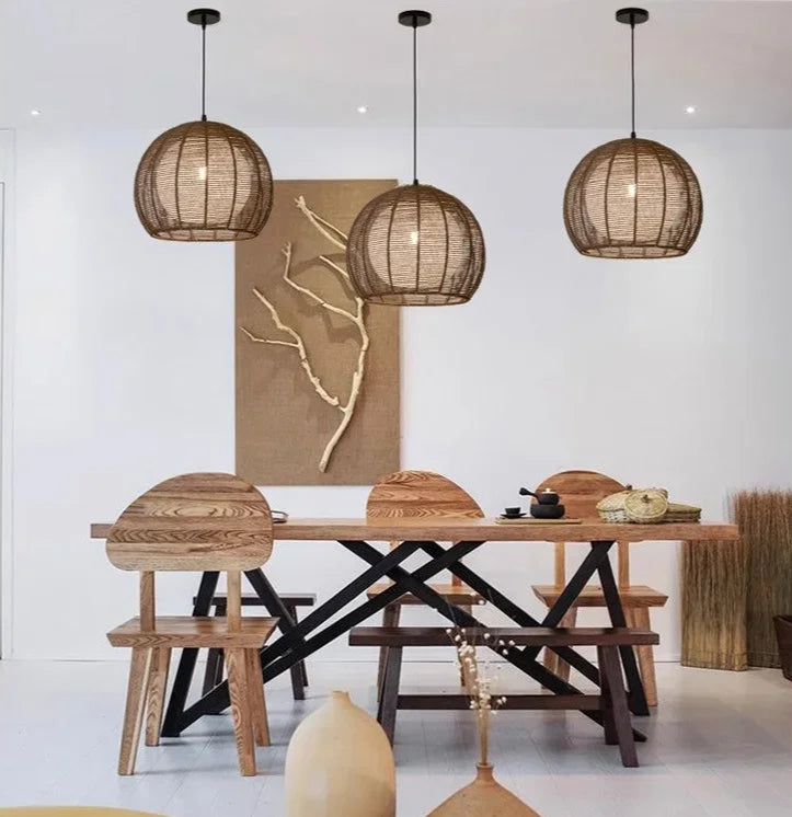 Japanese Wabi Sabi Circular Hemp Rope Ceiling Light