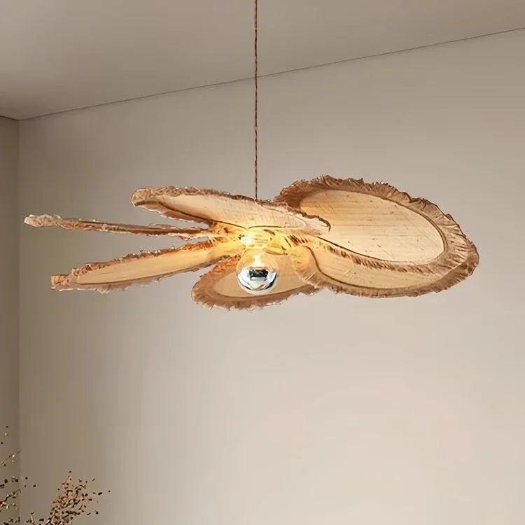 Japanese Wabi Sabi Flat Rattan Flower Pendant Light