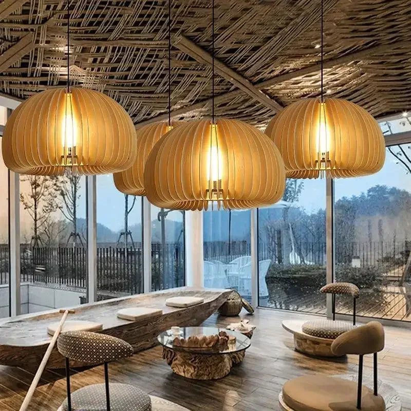Japanese Wooden Ceiling Pendant Light