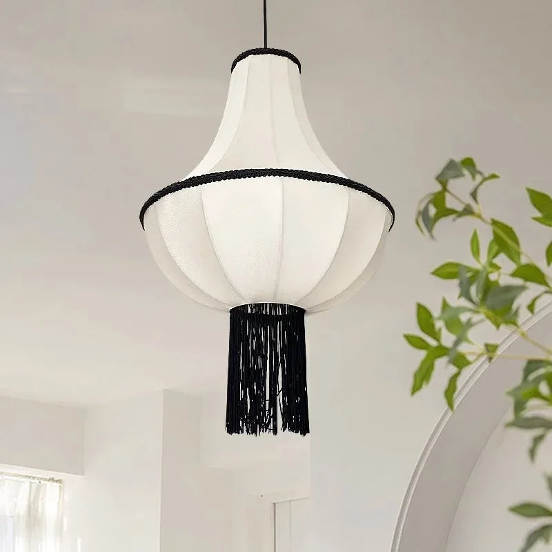 Japanese Retro Wabi Sabi White Cloth Ceiling Light