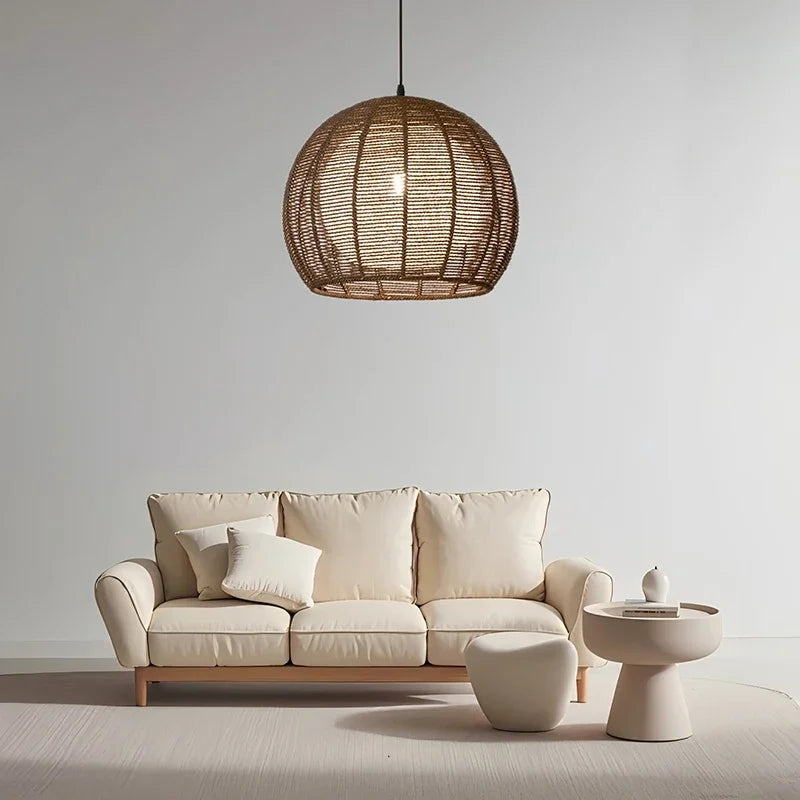 Japanese Wabi Sabi Circular Hemp Rope Ceiling Light