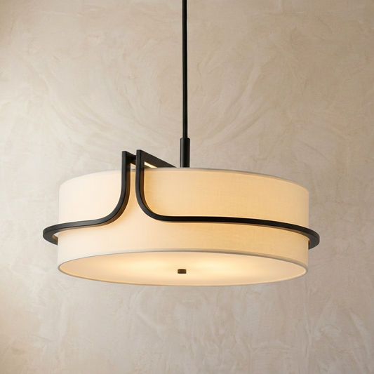 Japanese Wabi Sabi White Circular Fabric Pendant Light