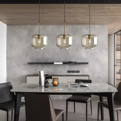 Cognac Glass Brass Pendant Light