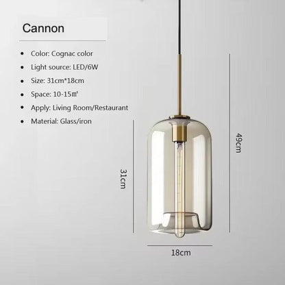 Cognac Glass Brass Pendant Light