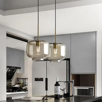 Cognac Glass Brass Pendant Light