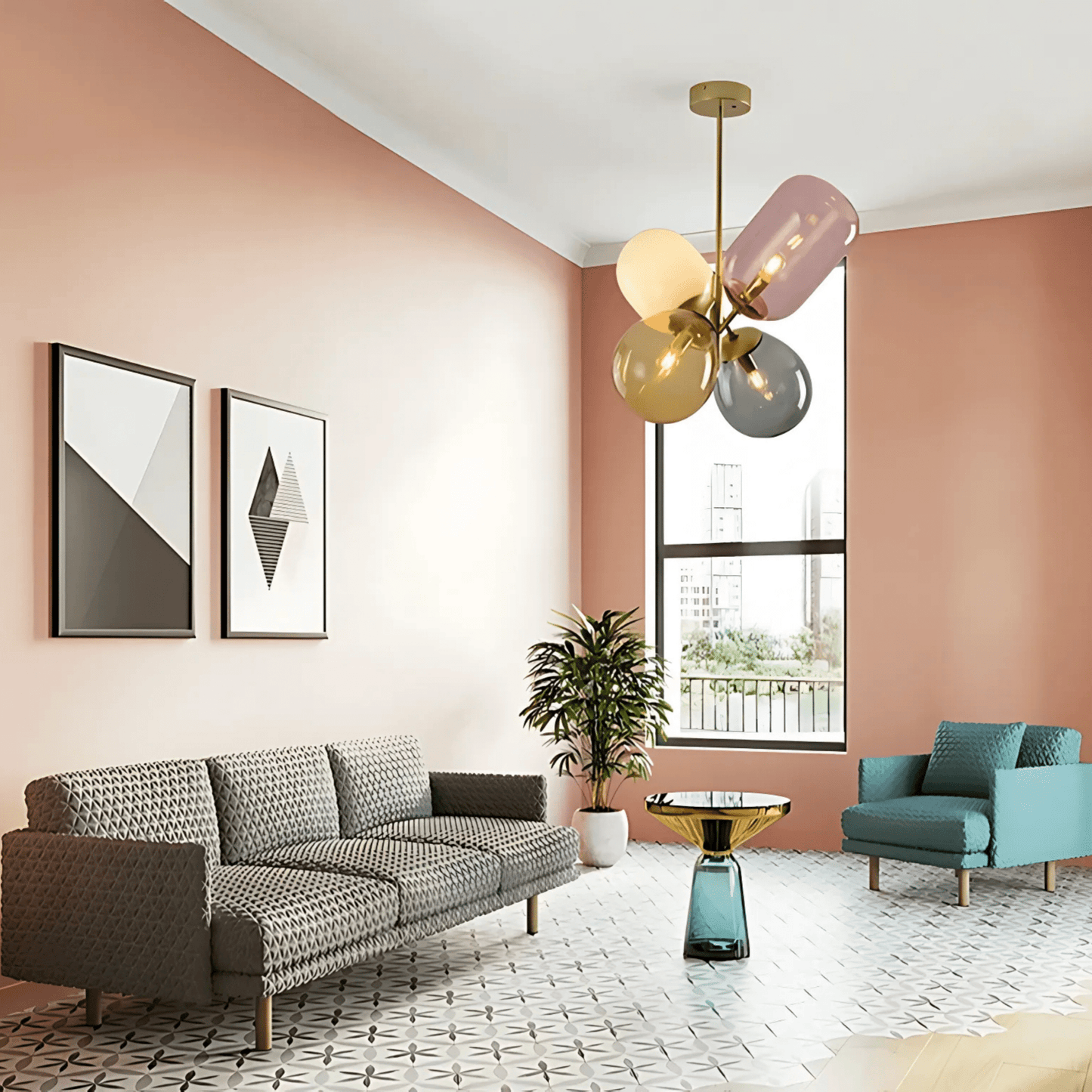 Four Globe Glass Chandelier