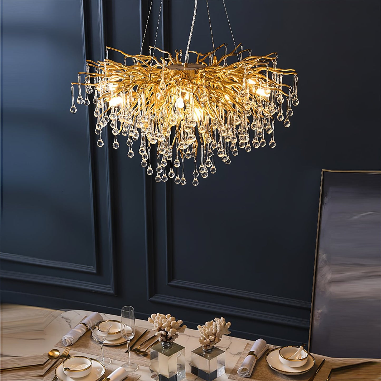 Gold Teardrop Crystal Chandelier