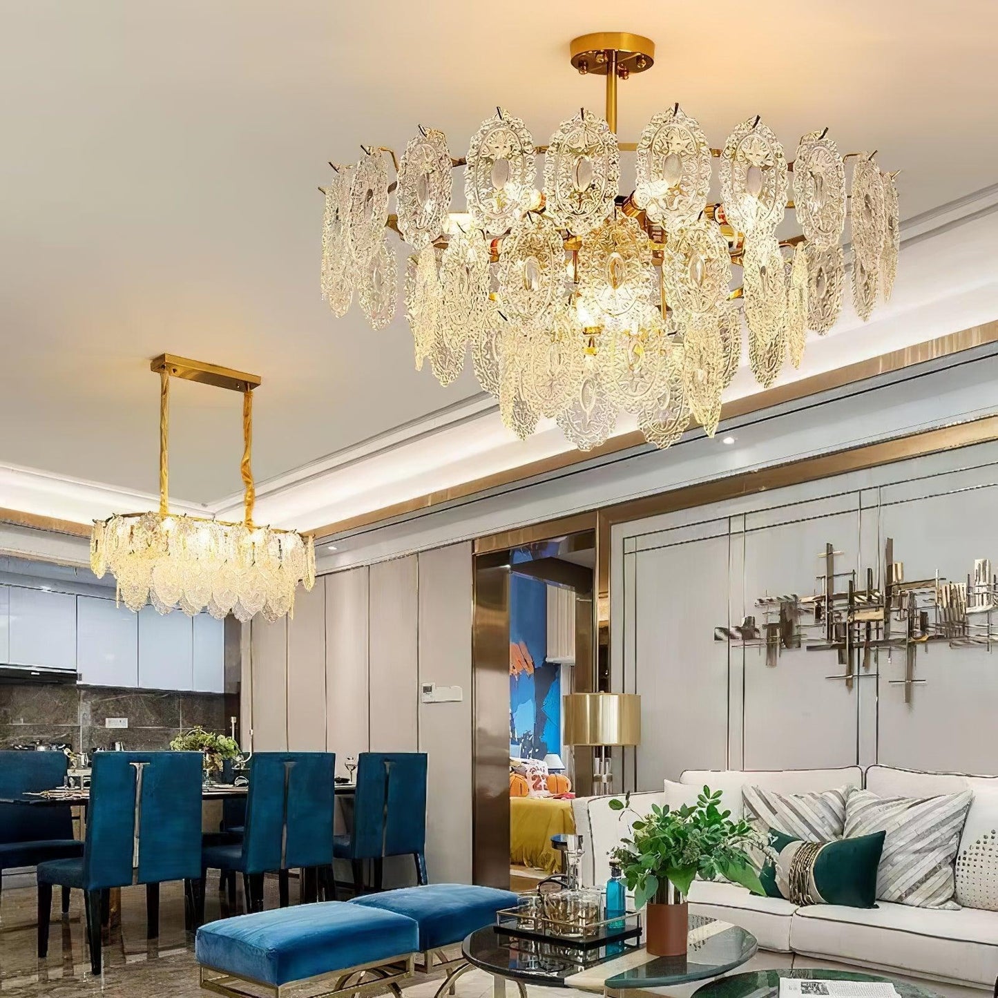 Gold Wave Glass Chandelier