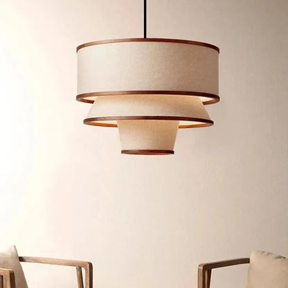 Japandi Multi Layer Fabric And Wood Chandelier