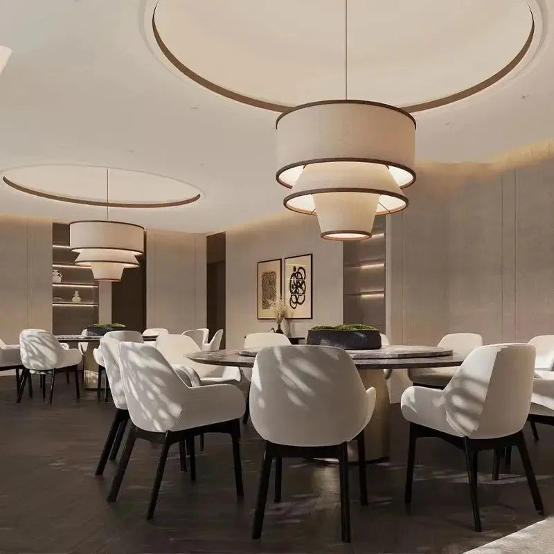 Japandi Multi Layer Fabric And Wood Chandelier