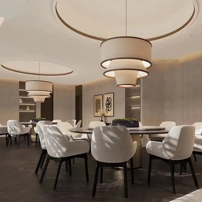 Japandi Multi Layer Fabric And Wood Chandelier