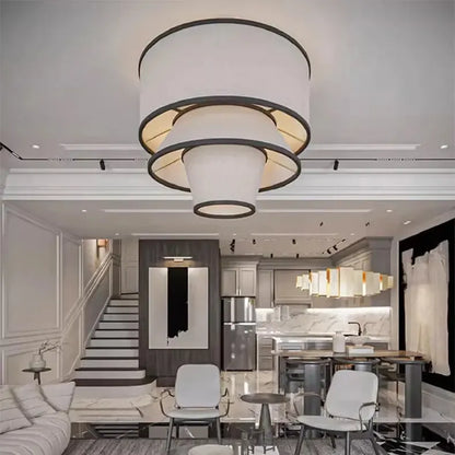 Japandi Multi Layer Fabric And Wood Chandelier