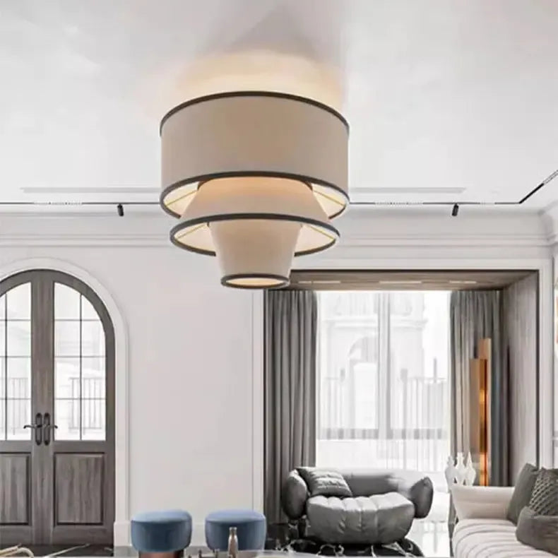 Japandi Multi Layer Fabric And Wood Chandelier