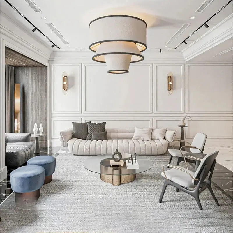 Japandi Multi Layer Fabric And Wood Chandelier