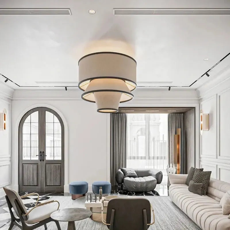 Japandi Multi Layer Fabric And Wood Chandelier