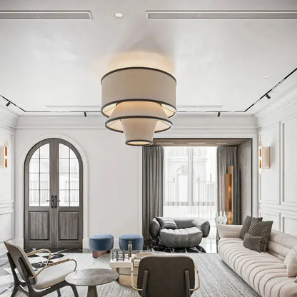 Japandi Multi Layer Fabric And Wood Chandelier