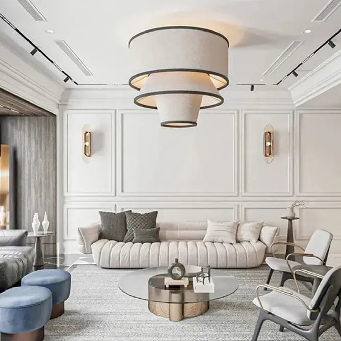 Japandi Multi Layer Fabric And Wood Chandelier