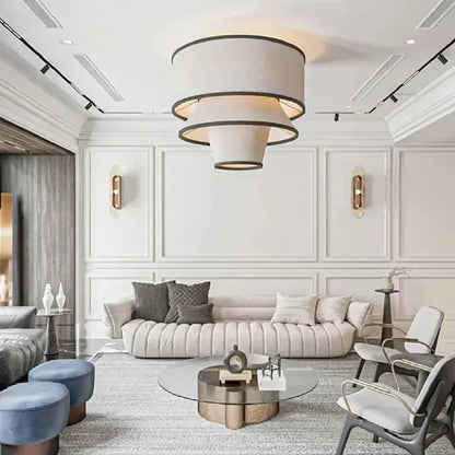 Japandi Multi Layer Fabric And Wood Chandelier