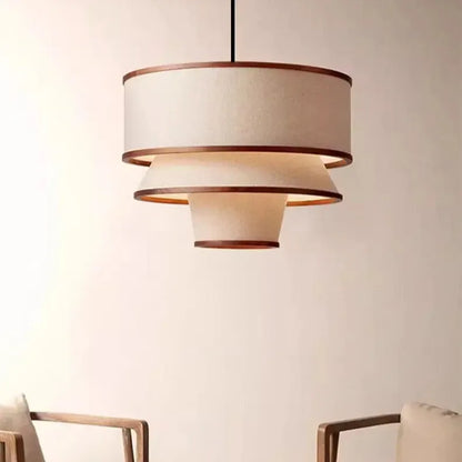 Japandi Multi Layer Fabric And Wood Chandelier
