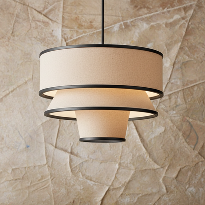Japandi Multi Layer Fabric And Wood Chandelier
