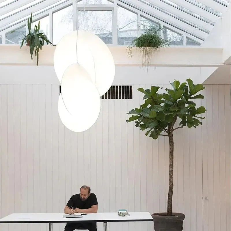 Japanese Silk Ellipse Pendant Light