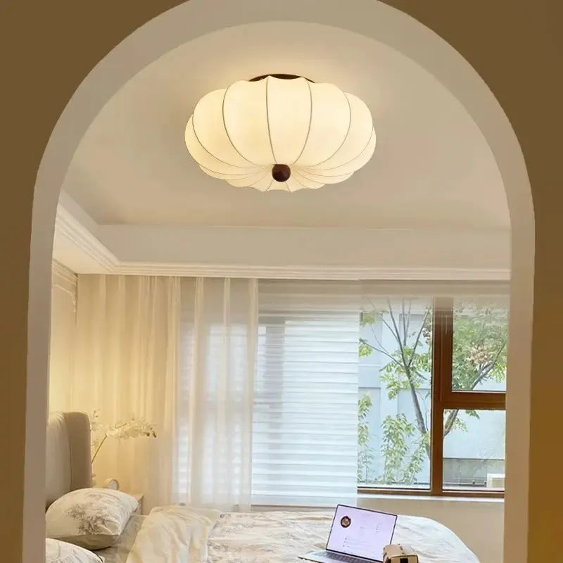 Japanese Vintage Fabric & Wood Ceiling Light