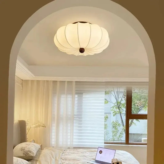 Japanese Vintage Fabric & Wood Ceiling Light