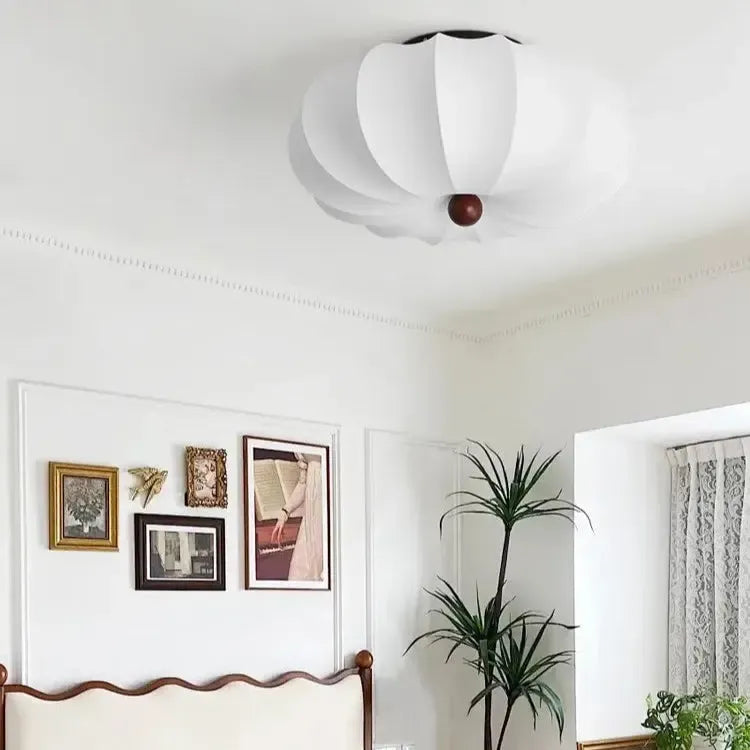 Japanese Vintage Fabric & Wood Ceiling Light