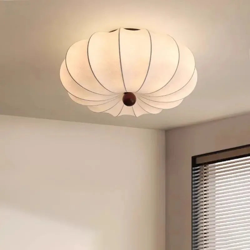 Japanese Vintage Fabric & Wood Ceiling Light