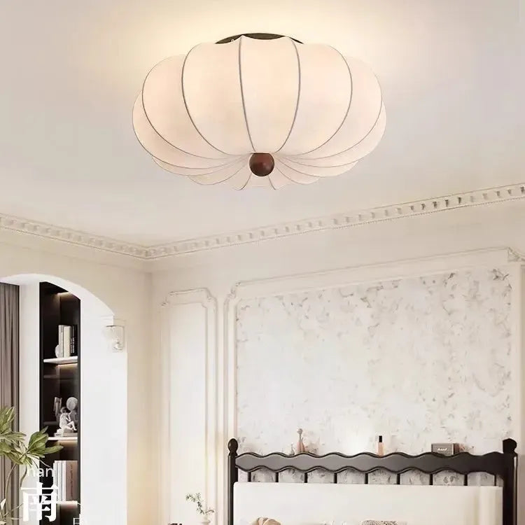 Japanese Vintage Fabric & Wood Ceiling Light