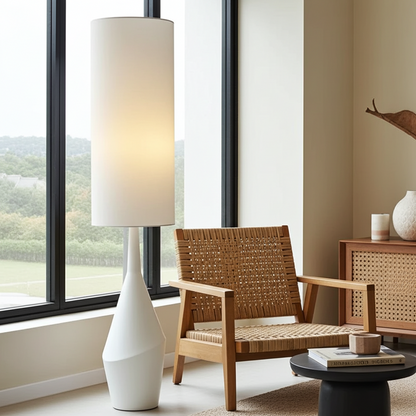 Japanese Wabi Sabi Handmade Cream Fabric Floor Lamp