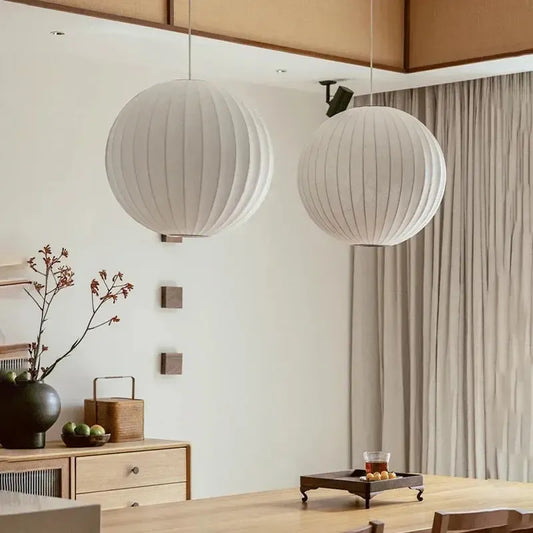 Japanese Wabi Sabi Silk Sphere Pendant Light