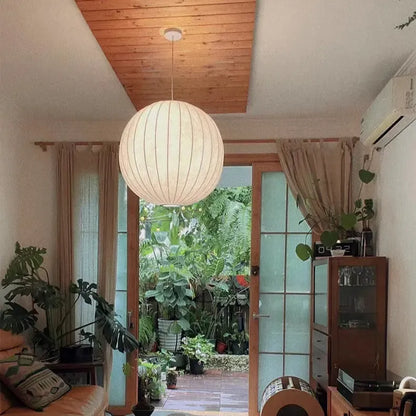 Japanese Wabi Sabi Silk Sphere Pendant Light