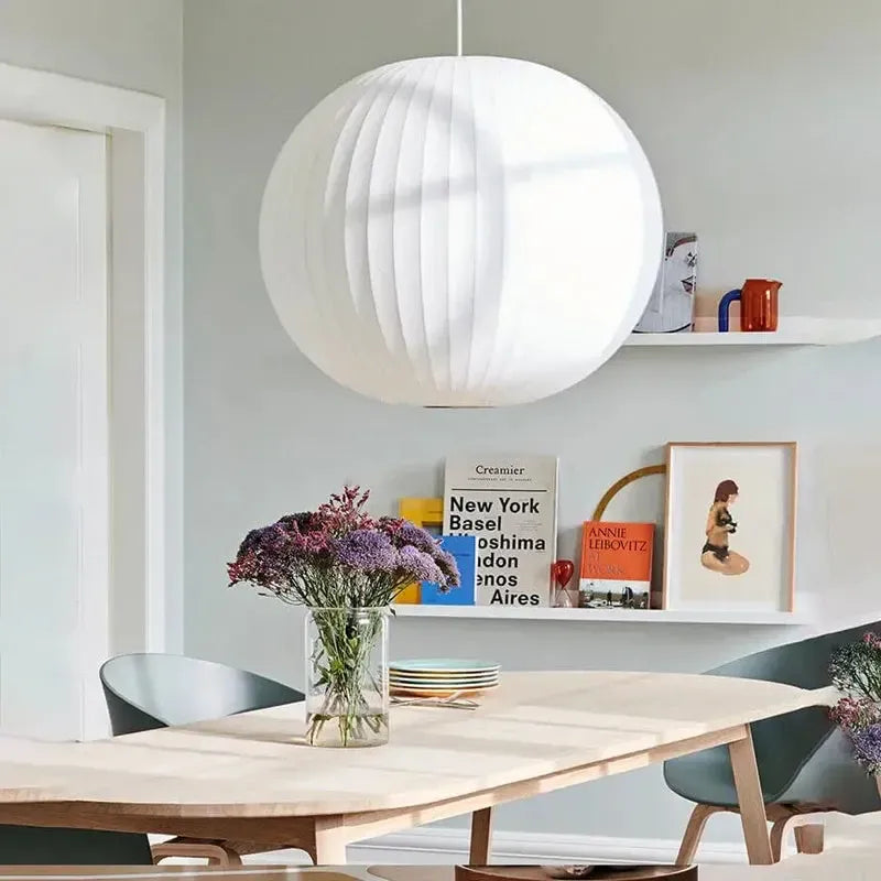 Japanese Wabi Sabi Silk Sphere Pendant Light
