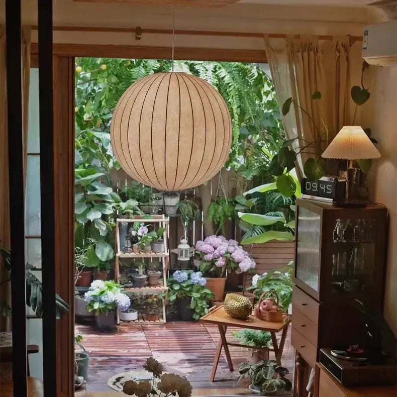 Japanese Wabi Sabi Silk Sphere Pendant Light