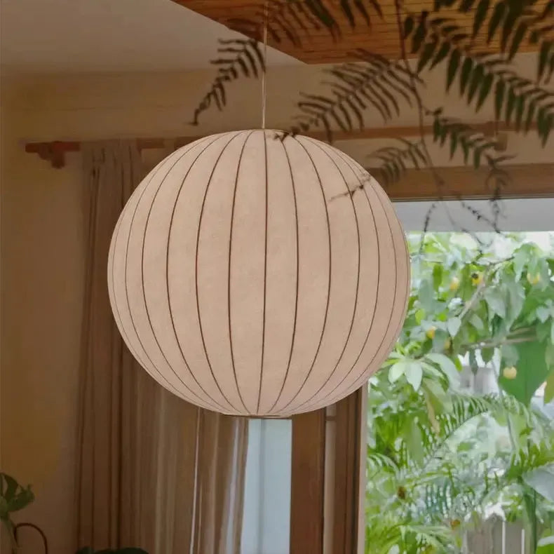 Japanese Wabi Sabi Silk Sphere Pendant Light
