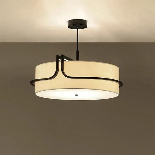 Japanese Wabi Sabi White Circular Fabric Chandelier