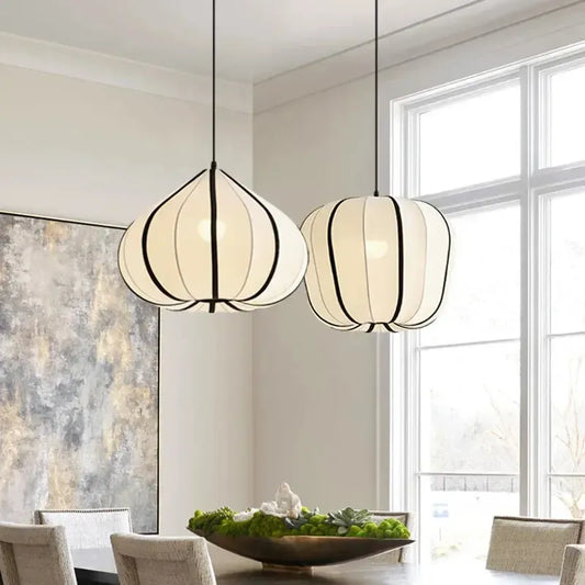 Japanese Wabi Sabi White Fabric Pendant Light