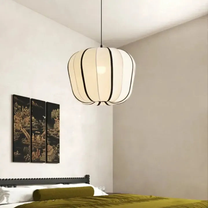 Japanese Wabi Sabi White Fabric Pendant Light