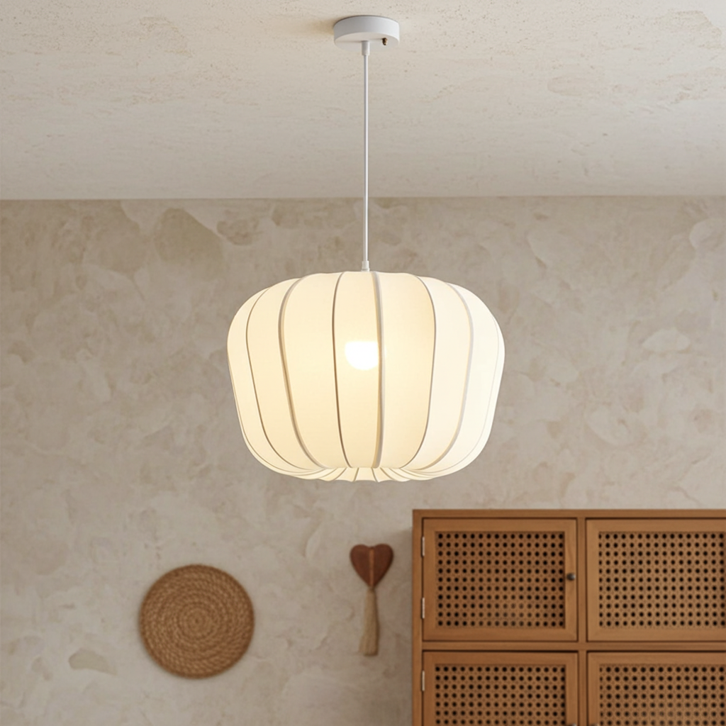 Japanese Wabi Sabi White Fabric Pendant Light
