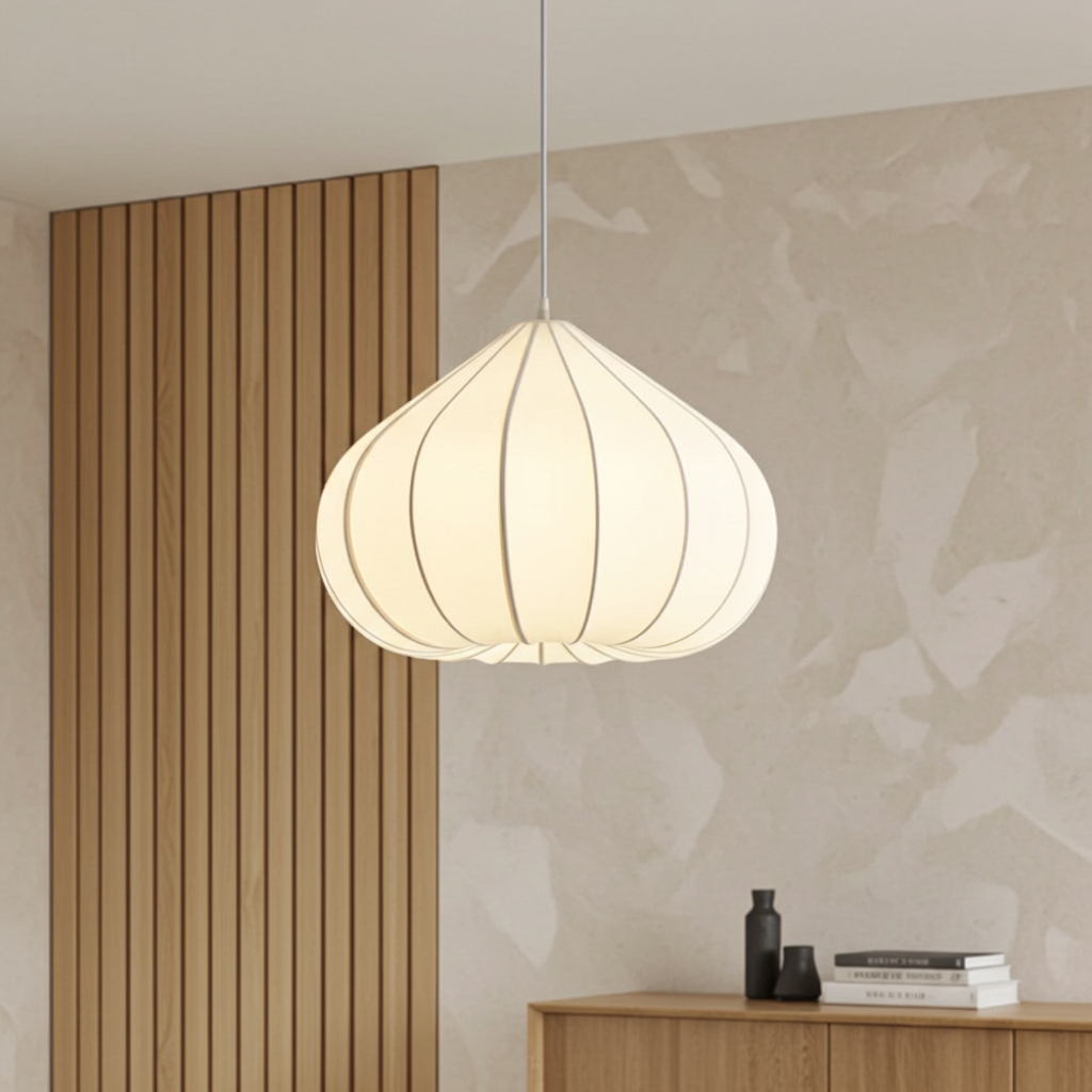 Japanese Wabi Sabi White Fabric Pendant Light