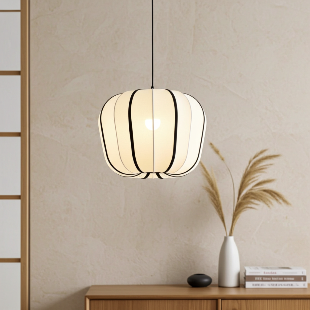 Japanese Wabi Sabi White Fabric Pendant Light