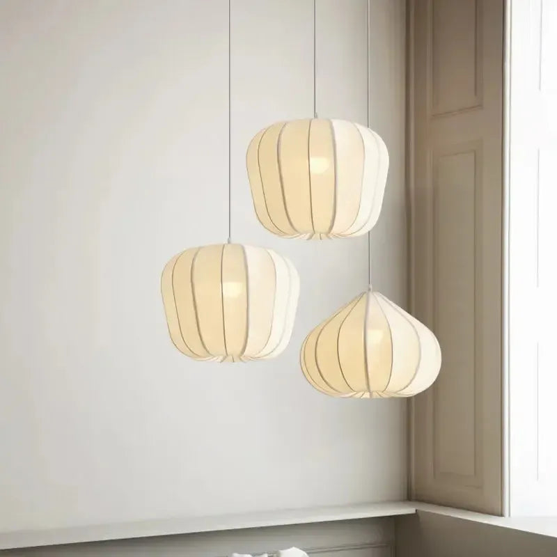 Japanese Wabi Sabi White Fabric Pendant Light